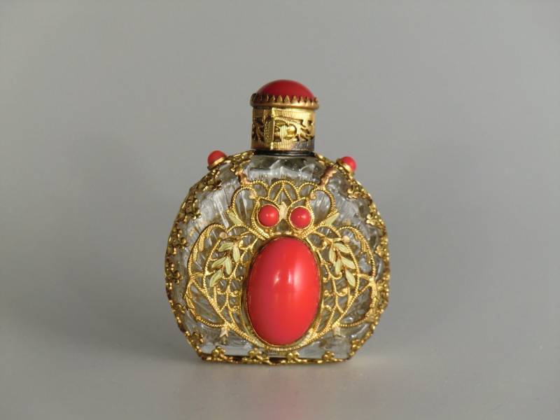 Boho Czech Art Deco, Filigrane Parfümflasche Mit Roten Juwelen von VintageRetroEu