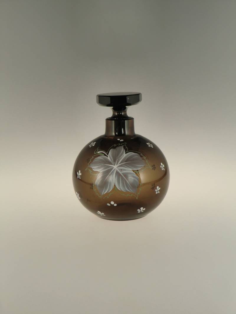 Boho Czech Art Deco Braun Bemalte Emaille Glas Parfum Flacon von VintageRetroEu
