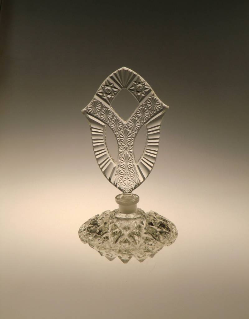 Boho Czech Art Deco Crystal Clear Cut Glas Parfüm Flacon Stopper Mit Dauber von VintageRetroEu