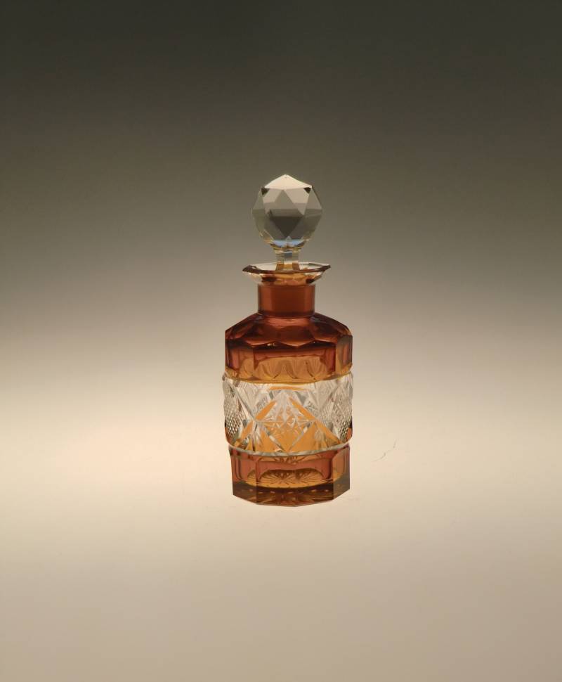 Boho Czech Art Deco Kubist Glas Parfüm Flacon Bernstein Klar Von Karel Palda von VintageRetroEu