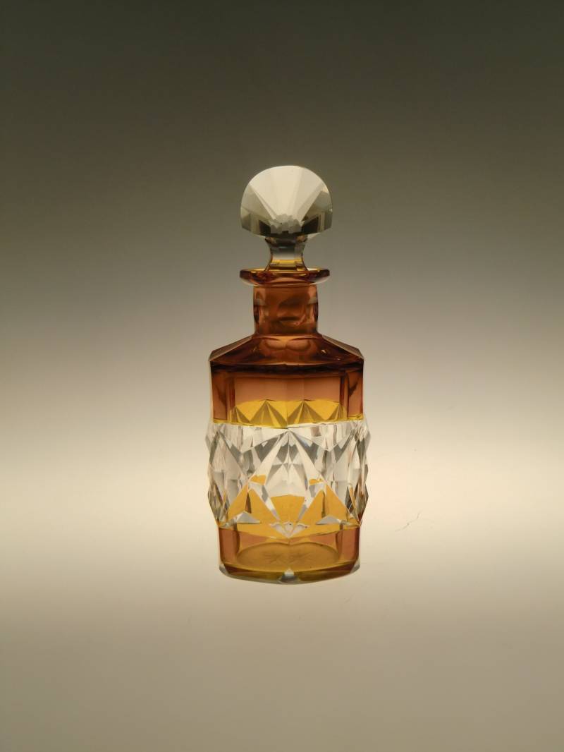 Boho Czech Art Deco Kubist Glas Parfüm Flacon Bernstein Klar Von Karel Palda von VintageRetroEu