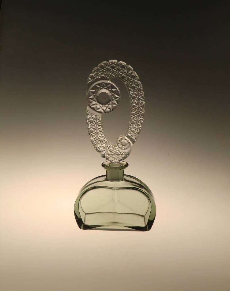 Boho Czech Art Deco Rauchschliffglas Parfüm Flacon Mit Crystal Clear Stopper Rar von VintageRetroEu