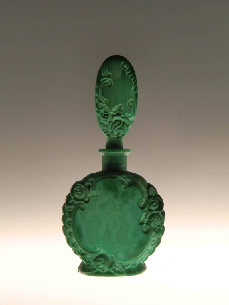 Boho Czech Art Deco Schlevogt Ingrid Jade Malachit Glas Parfum Flakon Mit Dauber von VintageRetroEu