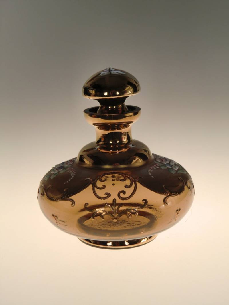 Boho Czech Gold High Emaille Bernstein Glas Parfum Flasche von VintageRetroEu