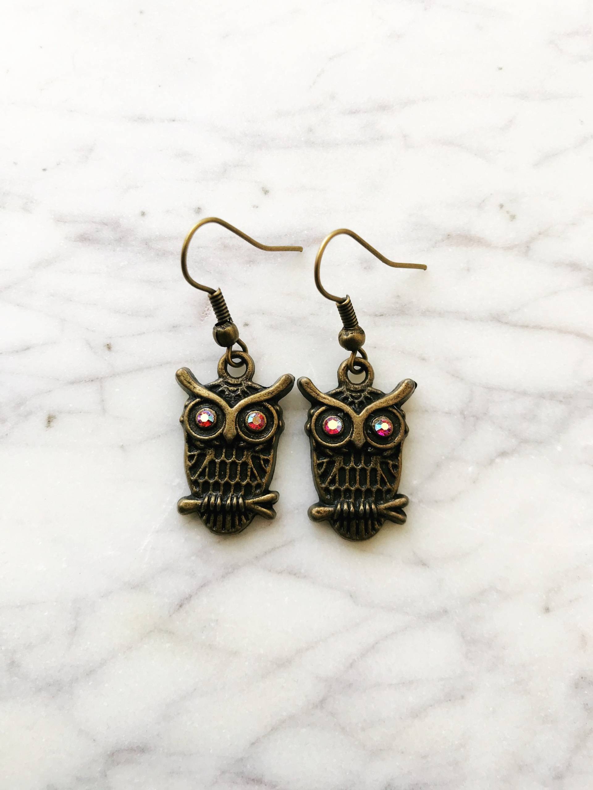 Antik Bronze Kristall Weise Eule Ohrringe Antik Bronze Kristall Weise Eule Ohrringe von VintageRetroHandmade