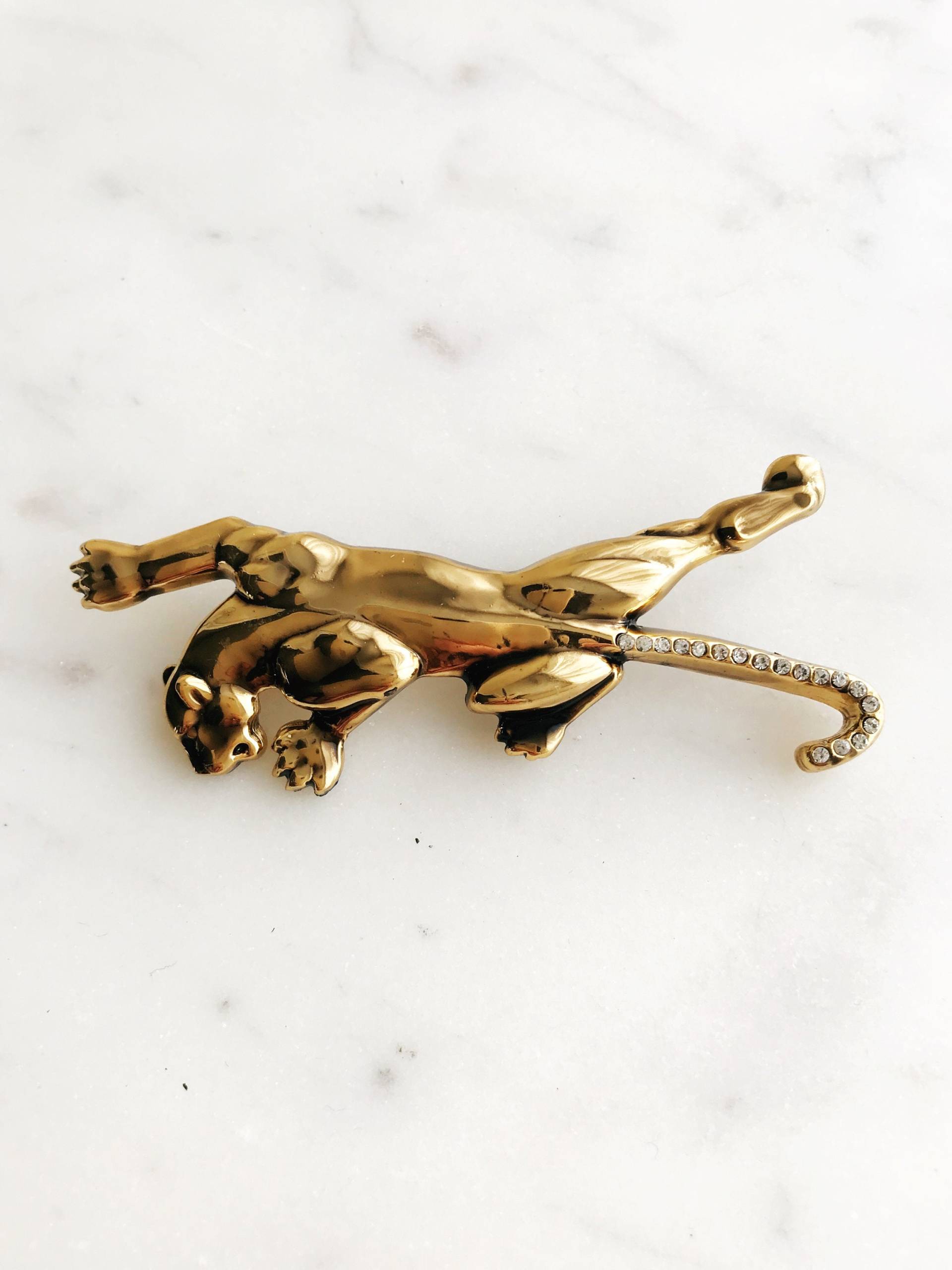 Gold Kristall Puma Brosche Gold Kristall Puma Brosche von VintageRetroHandmade