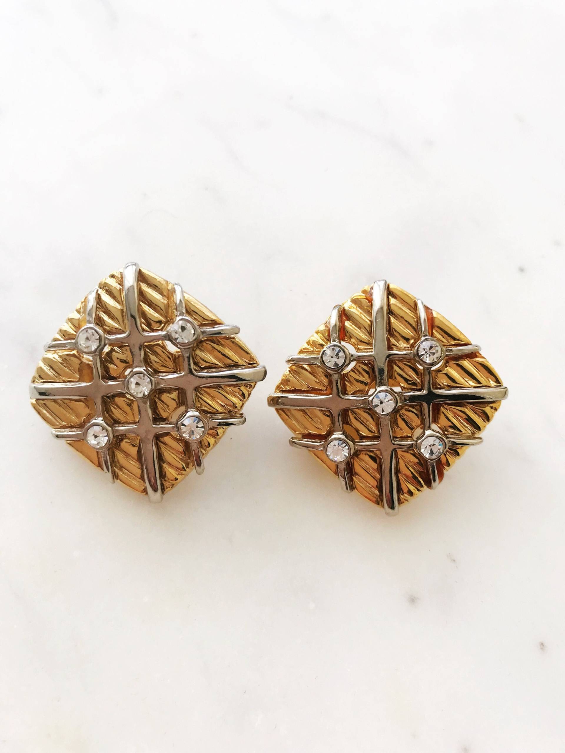 Vintage Gold & Silber Kristall Ohrringe Vintage Gold & Silber Kristall Ohrringe von VintageRetroHandmade