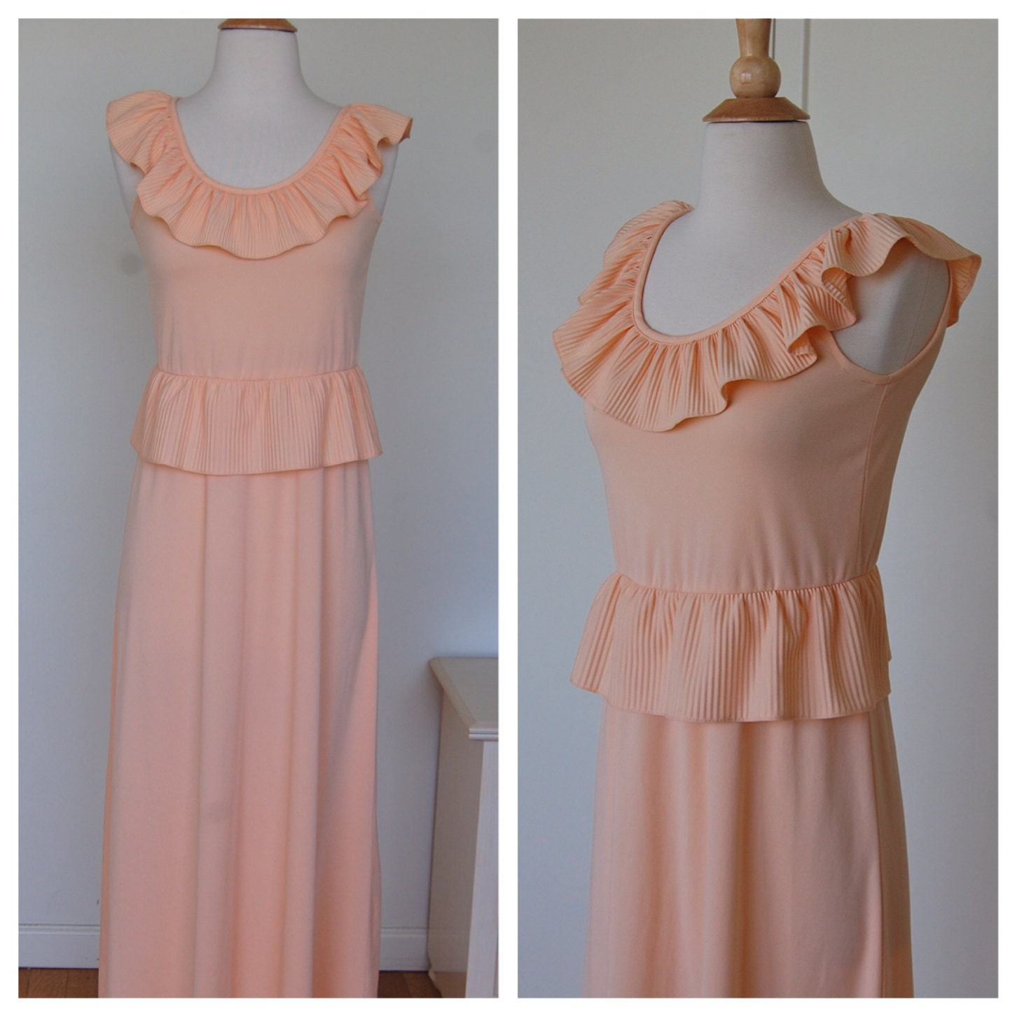 Vintage Pfirsich Doppel Rüschen 60Er Blumenkind Hippie Boho Balltanz Brautkleid Unmarkiert von VintageRiteCo