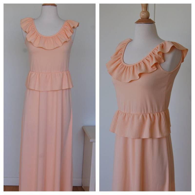 Vintage Pfirsich Doppel Rüschen 60Er Blumenkind Hippie Boho Balltanz Brautkleid Unmarkiert von VintageRiteCo