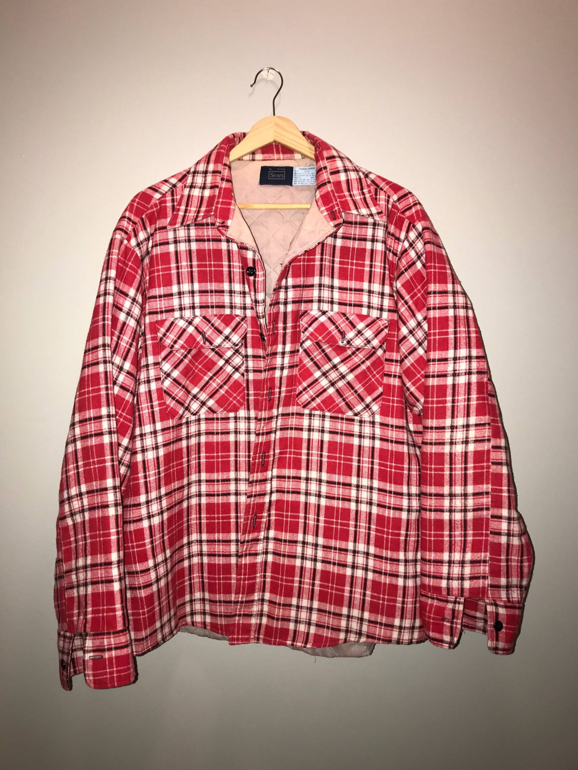 Vintage 70Er Jahre Rot Karierter Perma-Prest Flanell Button Down/Größe Xl 17/17.5 Von Sears von VintageRiverCity