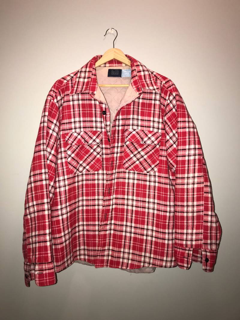 Vintage 70Er Jahre Rot Karierter Perma-Prest Flanell Button Down/Größe Xl 17/17.5 Von Sears von VintageRiverCity