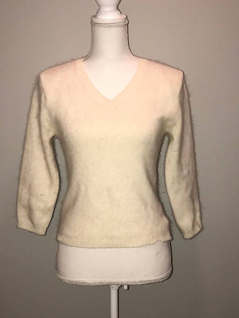 Vintage 90Er Jahre Beige Angora Sweater/Größe M Von Referenzpunkt von VintageRiverCity