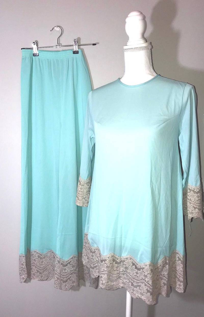 Vtg 60's Eisblaues Pyjama Top Und Hose, 2 Teilig/Größe S Von Gilead von VintageRiverCity