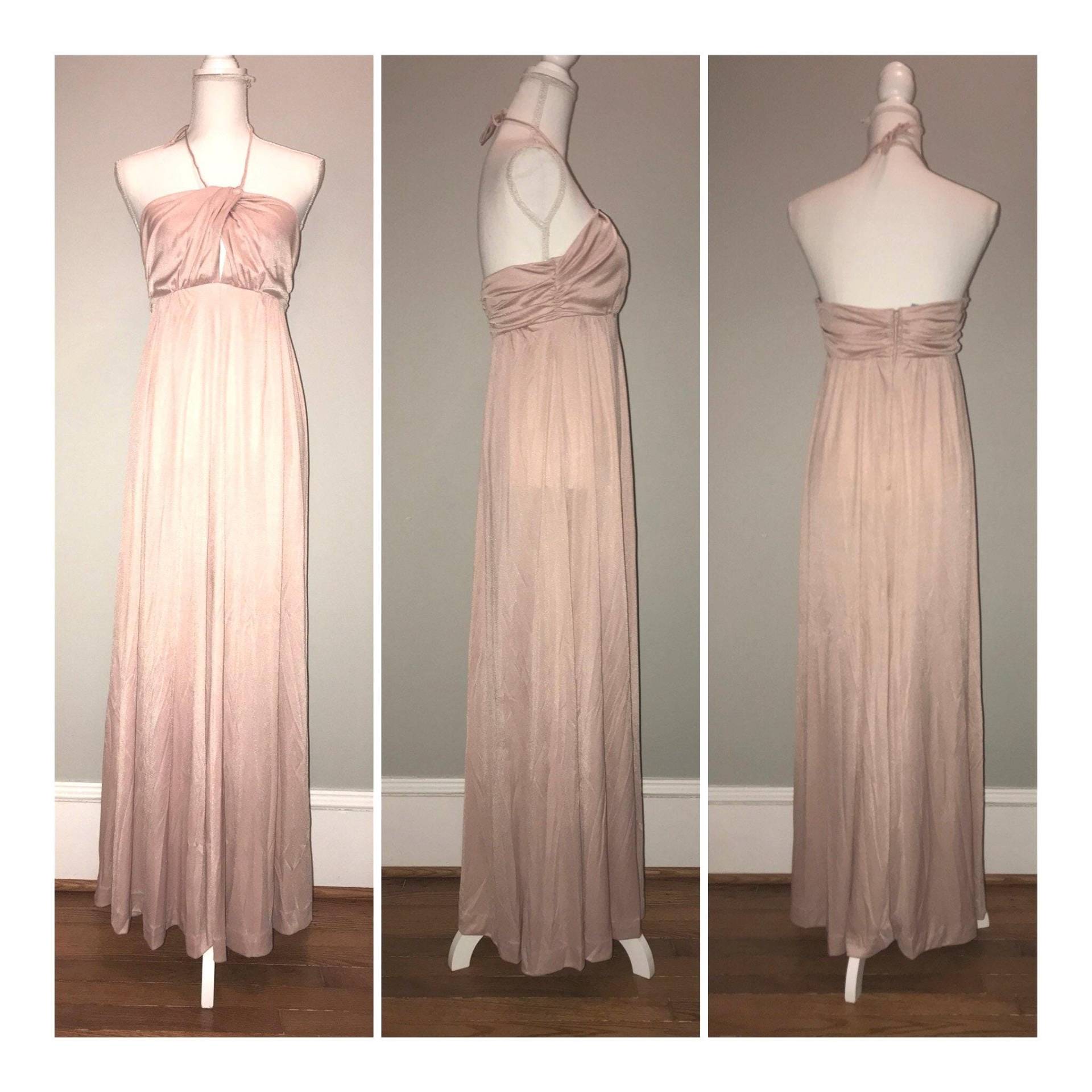 Vtg 70's Pale Pink Halfter Disco Maxi/Größe 7/8 Joy Rhodes By Kuniko von VintageRiverCity