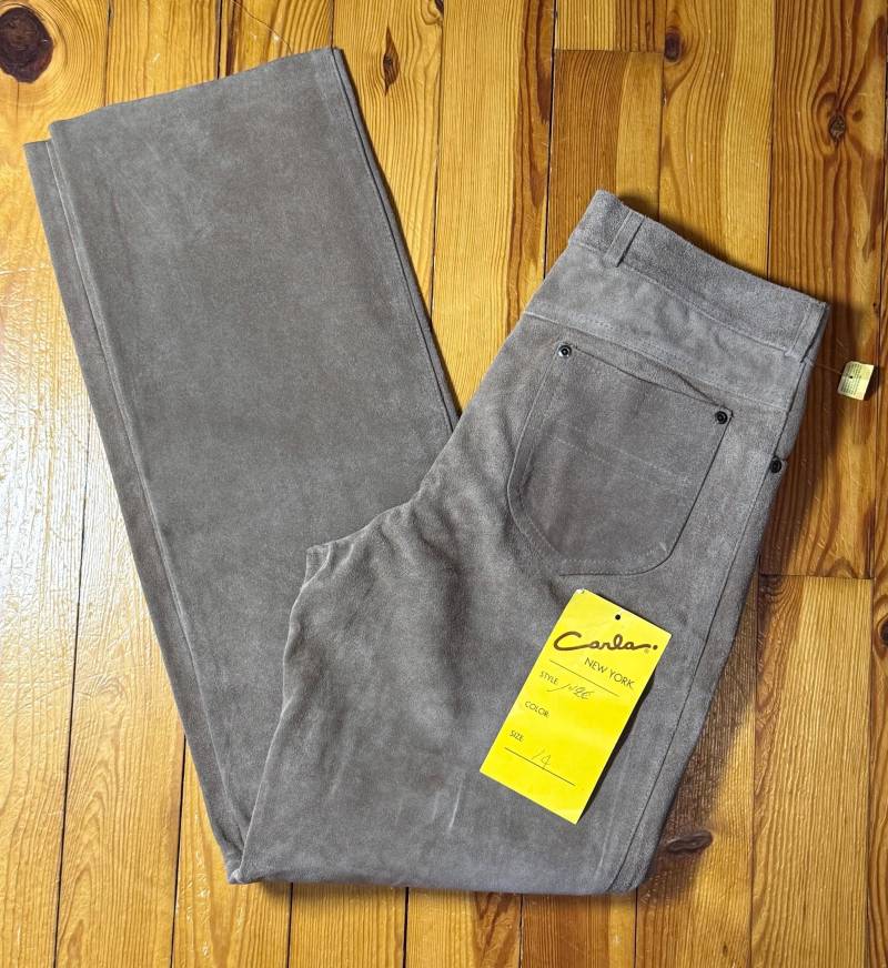 Vtg 90's Deadstock Taupe Wildleder Hose Mit Geradem Bein/Größe 14 Von Carla New York von VintageRiverCity