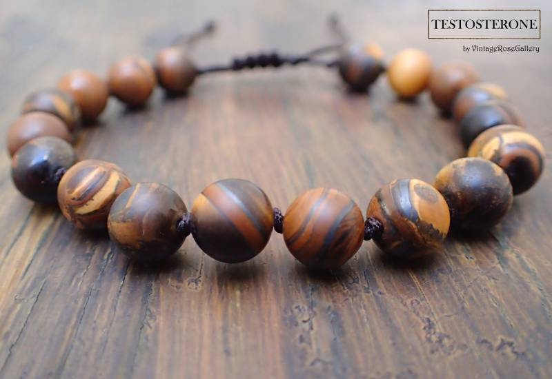 Tigerauge Perlen Armband Verstellbar Boho Herren Schmuck von VintageRoseGallery