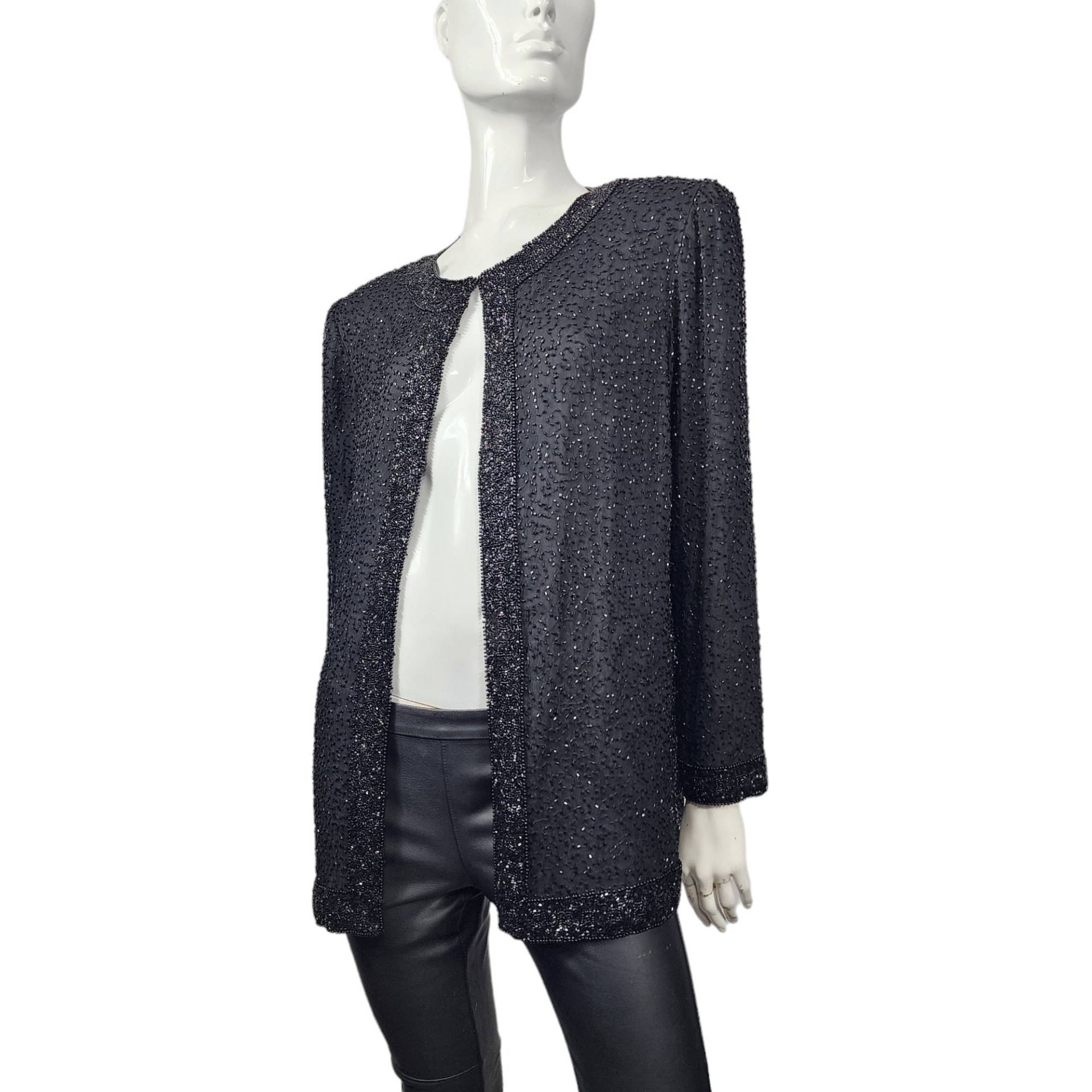 Vintage M 90Er Jahre Stenay Lange Perlen Jacke Blazer Medium von VintageRunsDeep