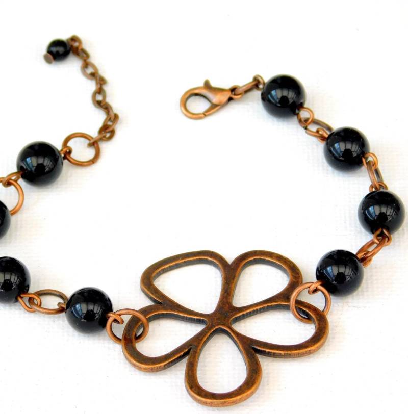 Armband Kupfer Schwarz - Kupferschmuck Armschmuck Blume Bracelet Damen Mit Edelstein Jadeperlen Steampunk Schmuck Armband Kupfer Schwarz - Kupferschmuck Armschmuck Blume Bracelet Damen Mit Edelstein Jadeperlen Steampunk Schmuck von VintageSchmuckstube