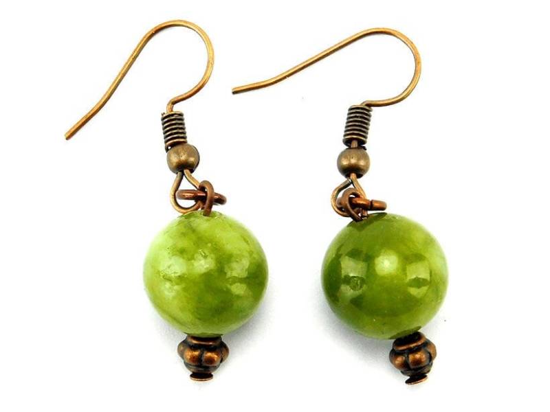 Jade Ohrringe Kupfer - Kupferschmuck Grün Grüne Jadeperlen Perlenohrringe Damen Ohrschmuck Handgefertigt Schmuck Geschenkidee Für Sie von VintageSchmuckstube