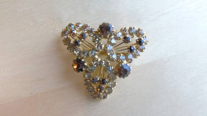 Brosche, 50Er Jahre Vintage, Goldtone Metal Mount Mit Clear Paste Und Faux Garnet Stones Brosche, 50Er Jahre Vintage, Goldtone Metal Mount Mit Clear Paste Und Faux Garnet Stones von VintageShabbylicious