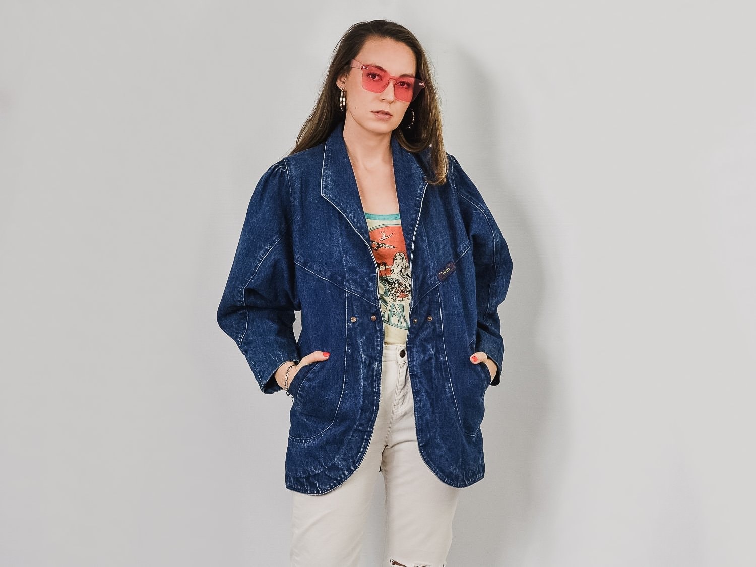 80Er Jahre Jacke Jeans Faux Lammfell Futter Übergroßen Mantel Parka Retro Blau Hipster Jean Frauen Große L von VintageShopGertrude