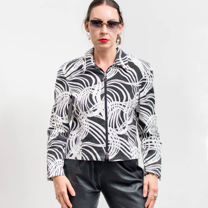 90Er Jahre Joseph Ribkoff Jeansjacke in Schwarz Weiß Vintage | Damengröße Xxl von VintageShopGertrude
