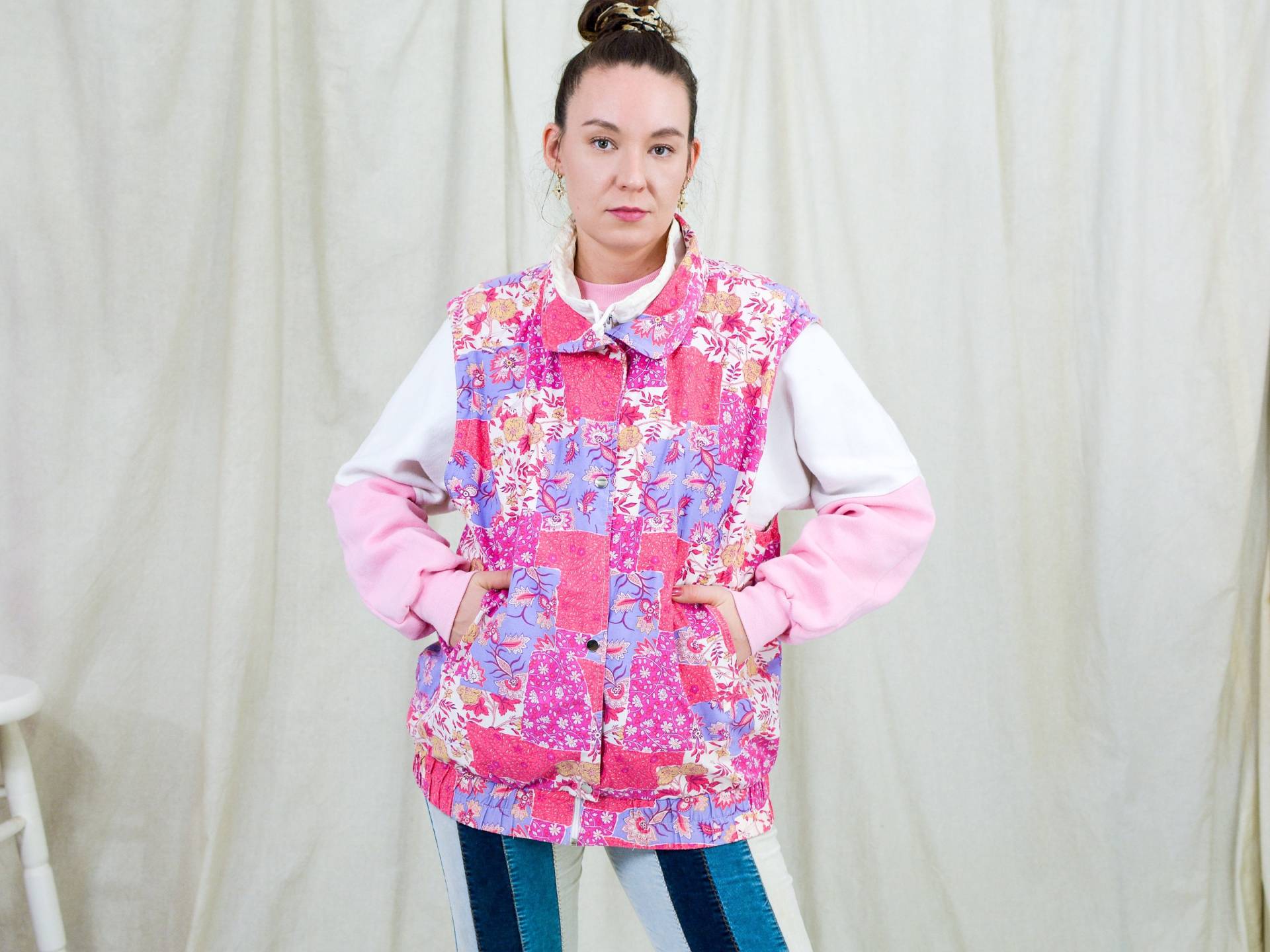 Ärmellose Jacke Jagd Mode Gedruckt Weste Floral Activewear Rosa 90Er Jahre Vintage L-xxxl von VintageShopGertrude