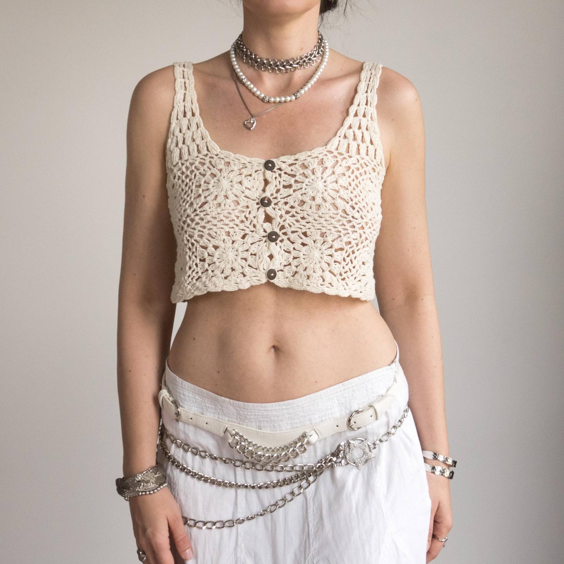 Boho Häkel Top | Vintage Ärmellose Durchbrochene Sommer - Festivalbluse Frauen Größe S von VintageShopGertrude