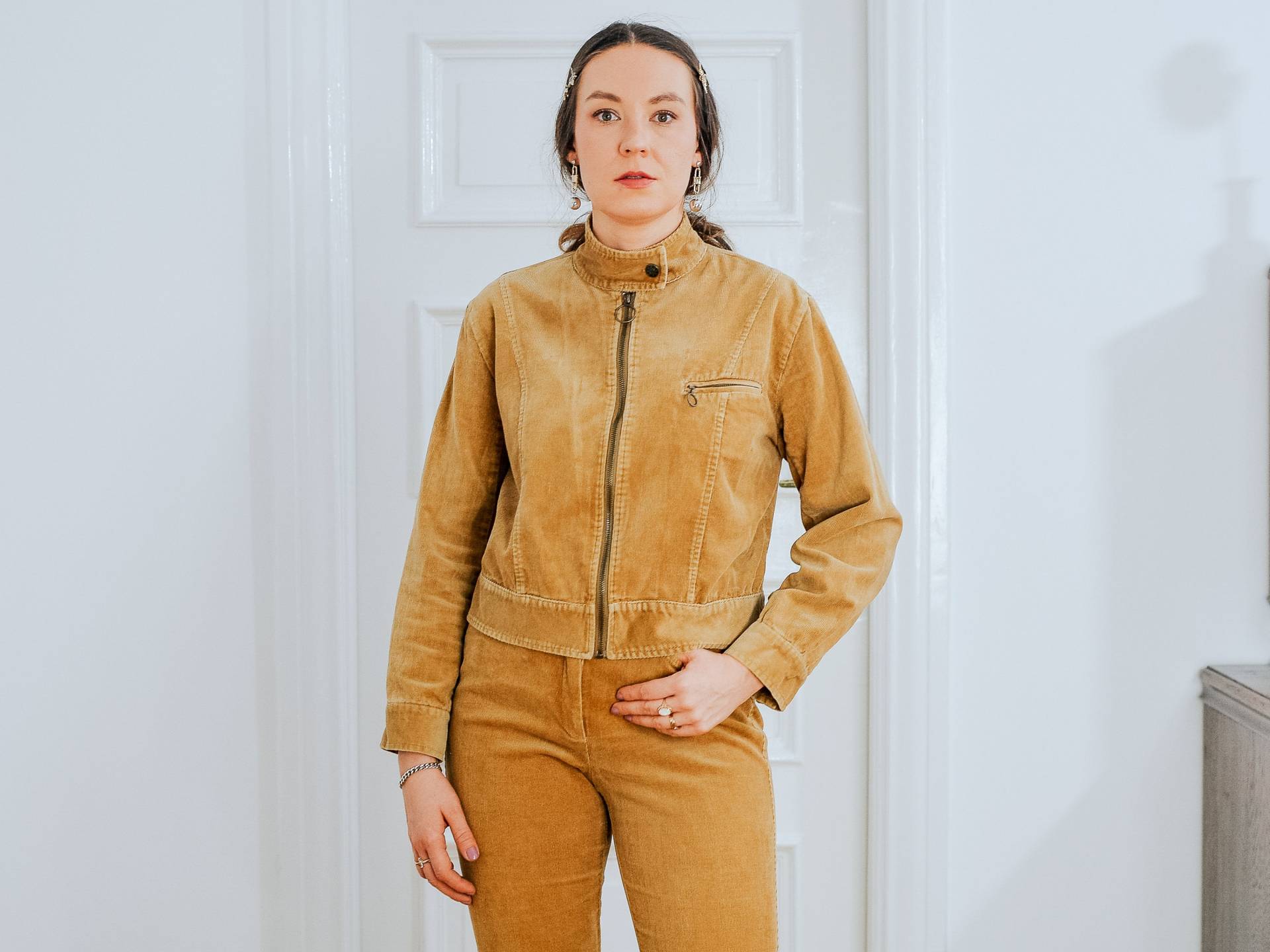 Caramel Cordjacke Cropped Vintage 90Er Senf Damen Honig Voll Reißverschluss Xl/Xxl von VintageShopGertrude