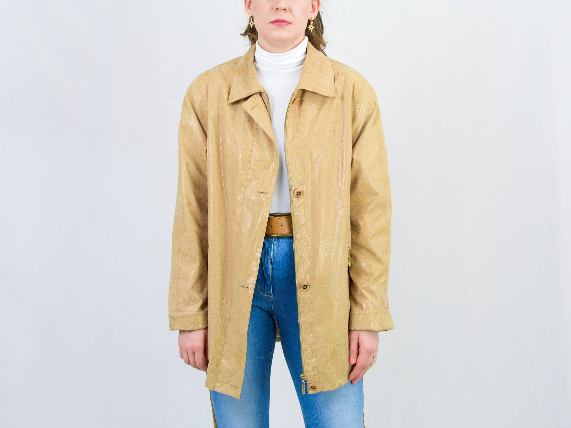 Faux Schlangenleder Jacke Vintage Gefälschte Leder Gelb 90Er Jahre Senf Frauen Xl/Xxl von VintageShopGertrude