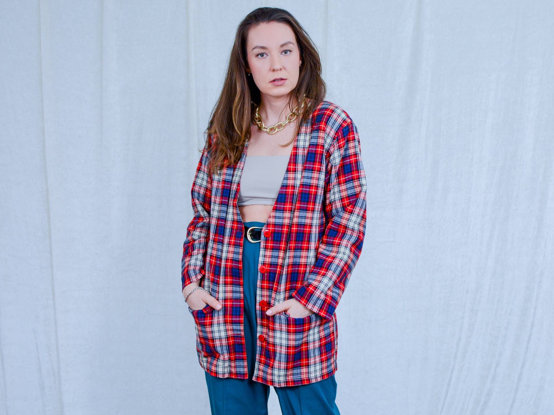 Karierte Blazer 80Er Jahre Rote Jacke Vintage Tartan Frauen Retro Xl/Xxl von VintageShopGertrude