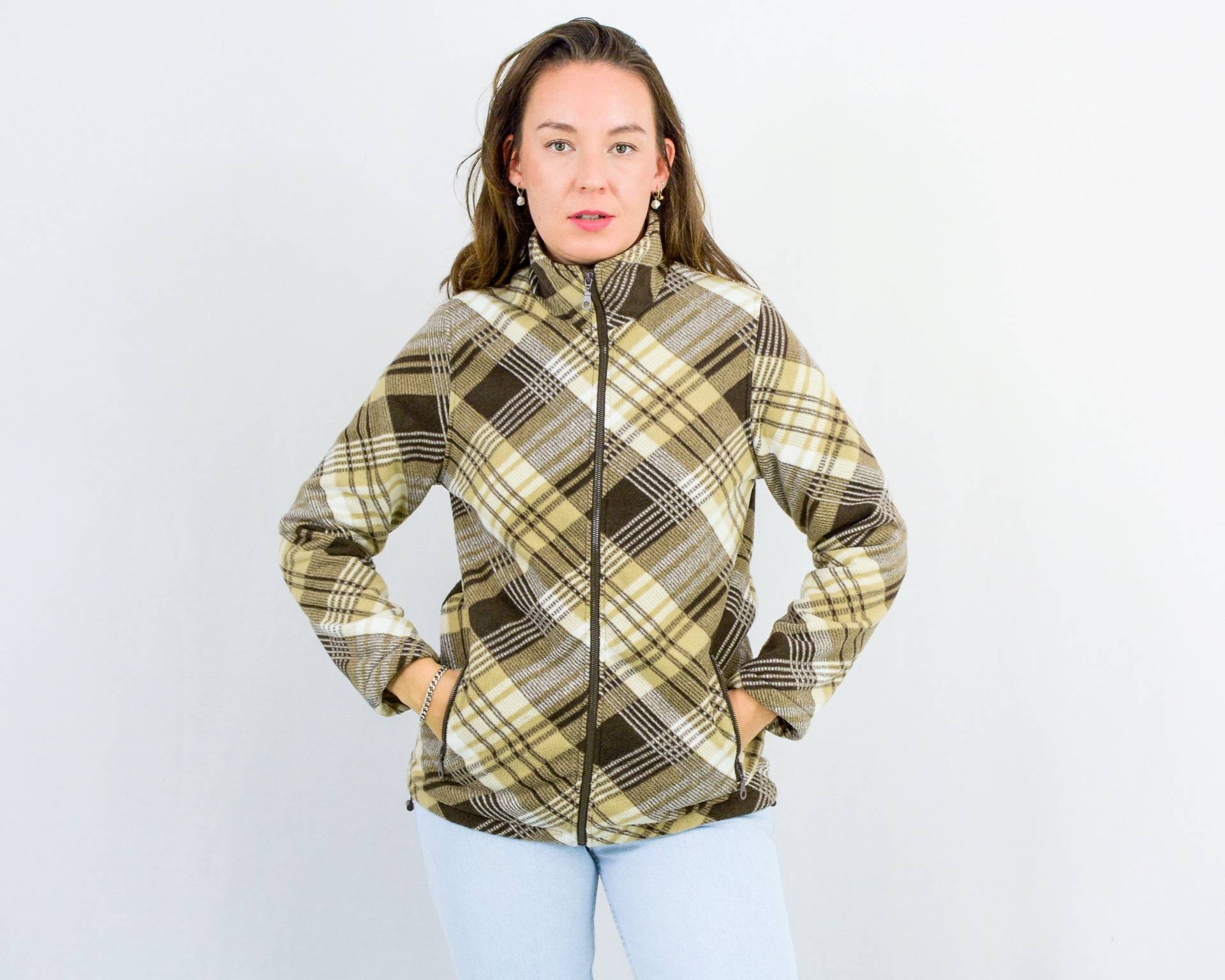 Karierte Fleecejacke Full Zip Sweatshirt Vintage Gefüttert Warm Medium von VintageShopGertrude