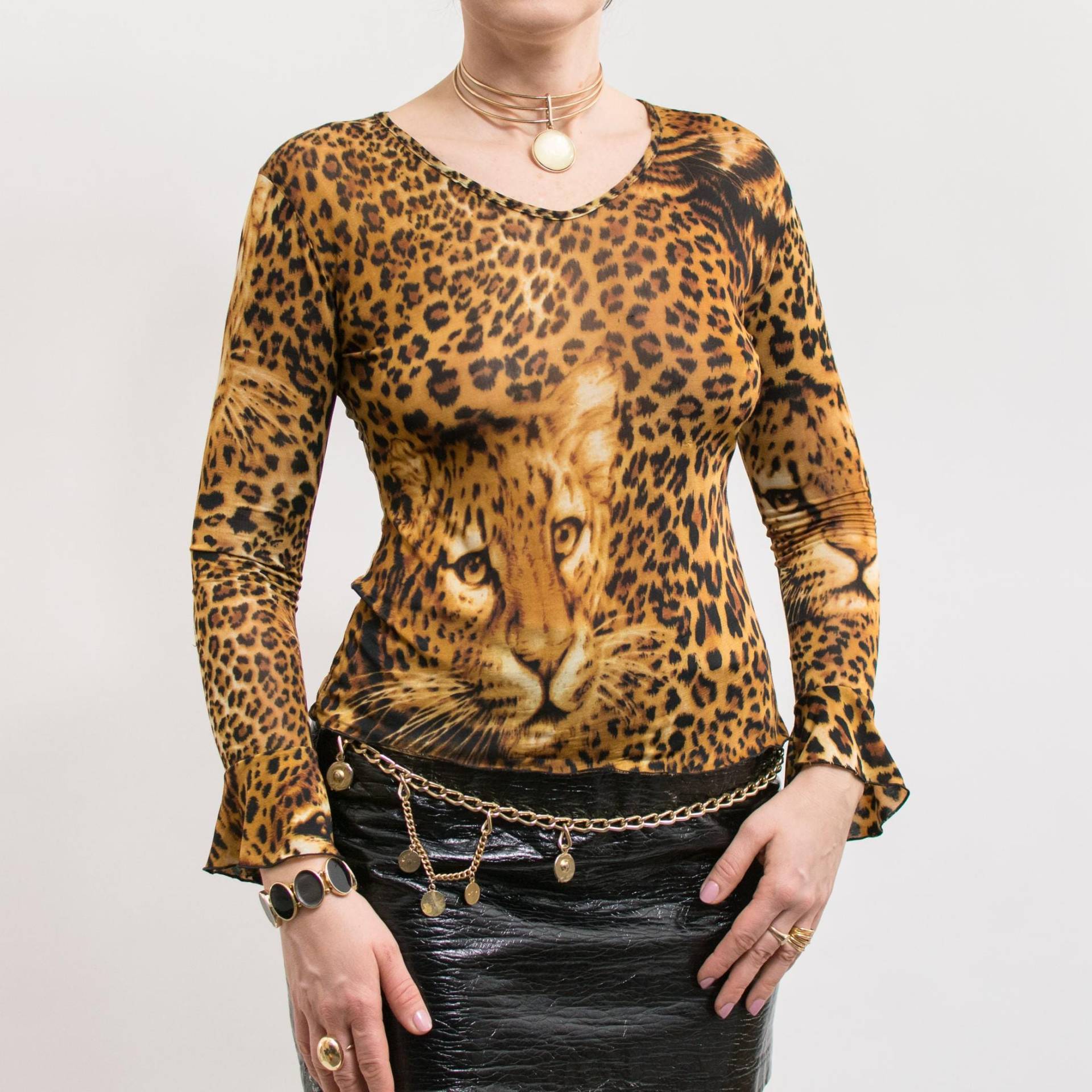 Leopard Print Langarmbluse Vintage Y2K Top Damen M von VintageShopGertrude