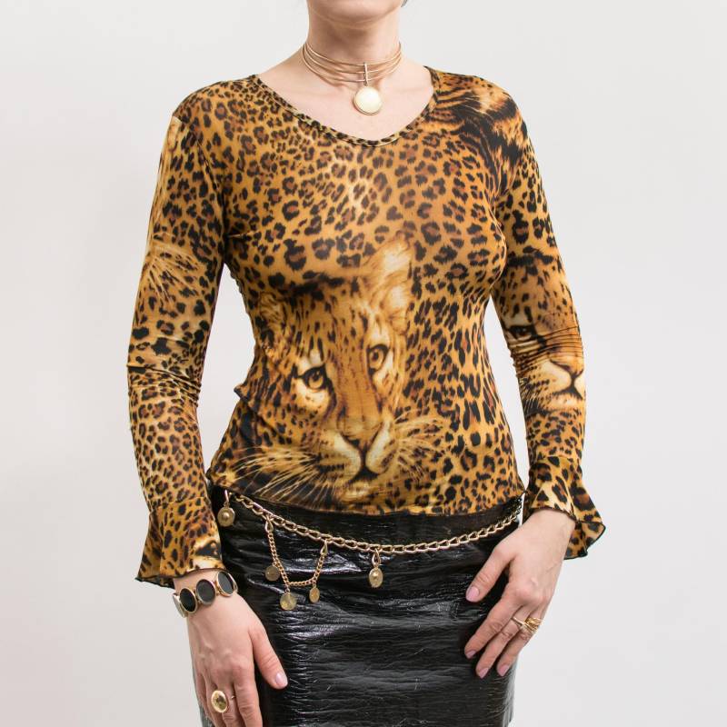 Leopard Print Langarmbluse Vintage Y2K Top Damen M von VintageShopGertrude