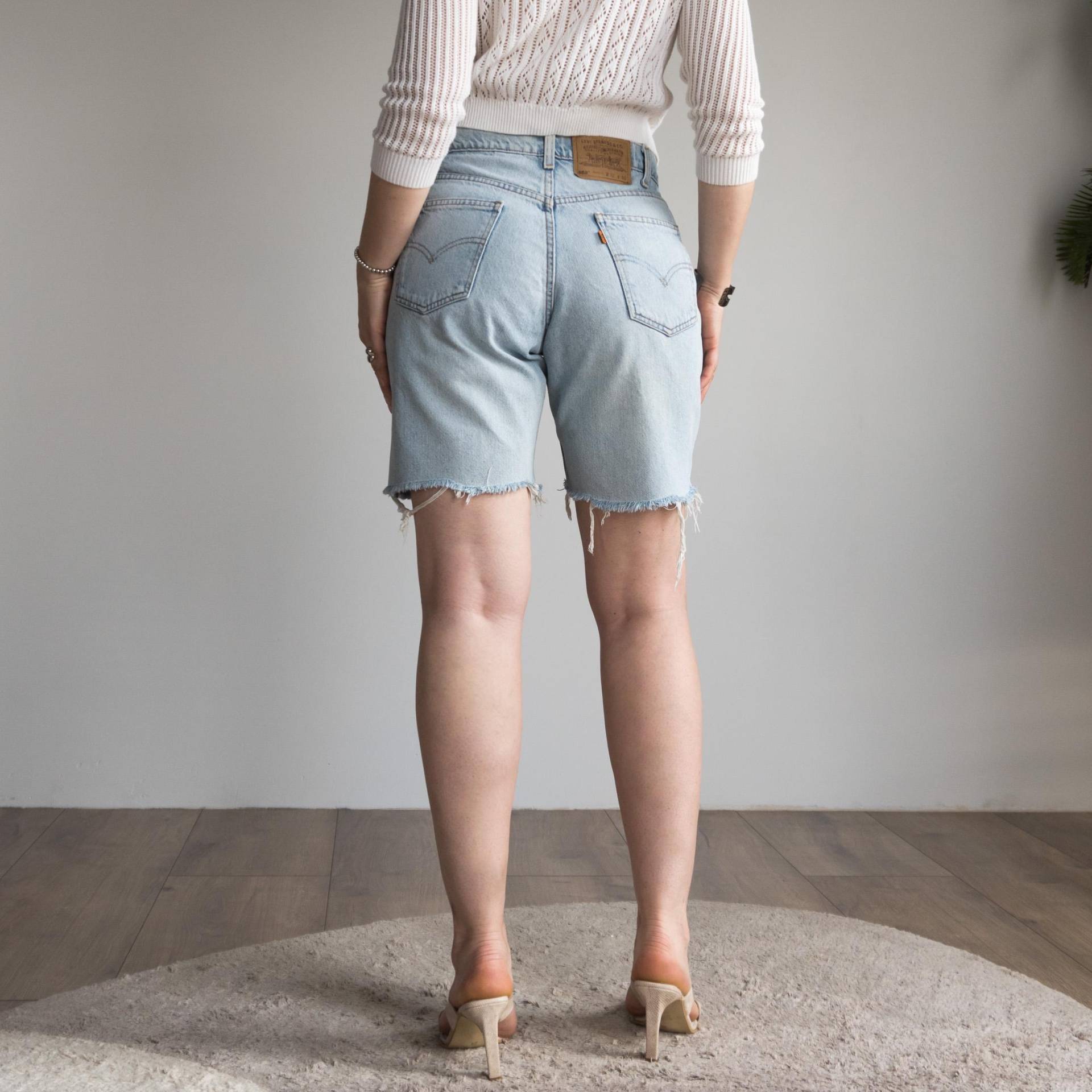 Levi's 550 Vintage Shorts | Hoch Taillierte Denim-Cutoffs Orange Lasche Damengröße L von VintageShopGertrude
