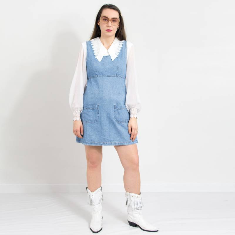 Mini Jeanskleid Vintage 90Er Jahre Blue Jeans Ärmellos Damen Größe M/L von VintageShopGertrude