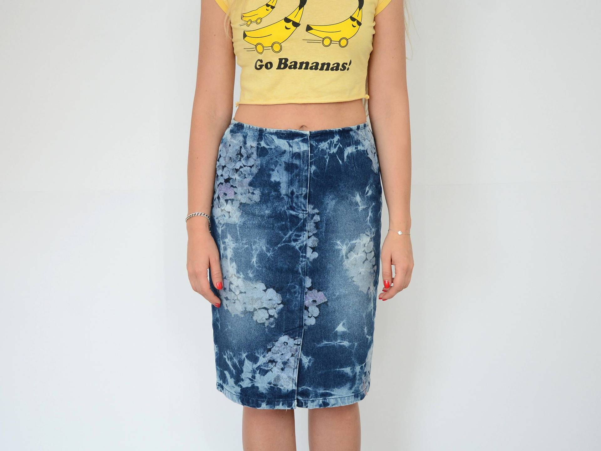 Mini-Rock Vintage-Denim Jean Acid Wash Stein Blau Retro Hoch Taillierte M/L von VintageShopGertrude