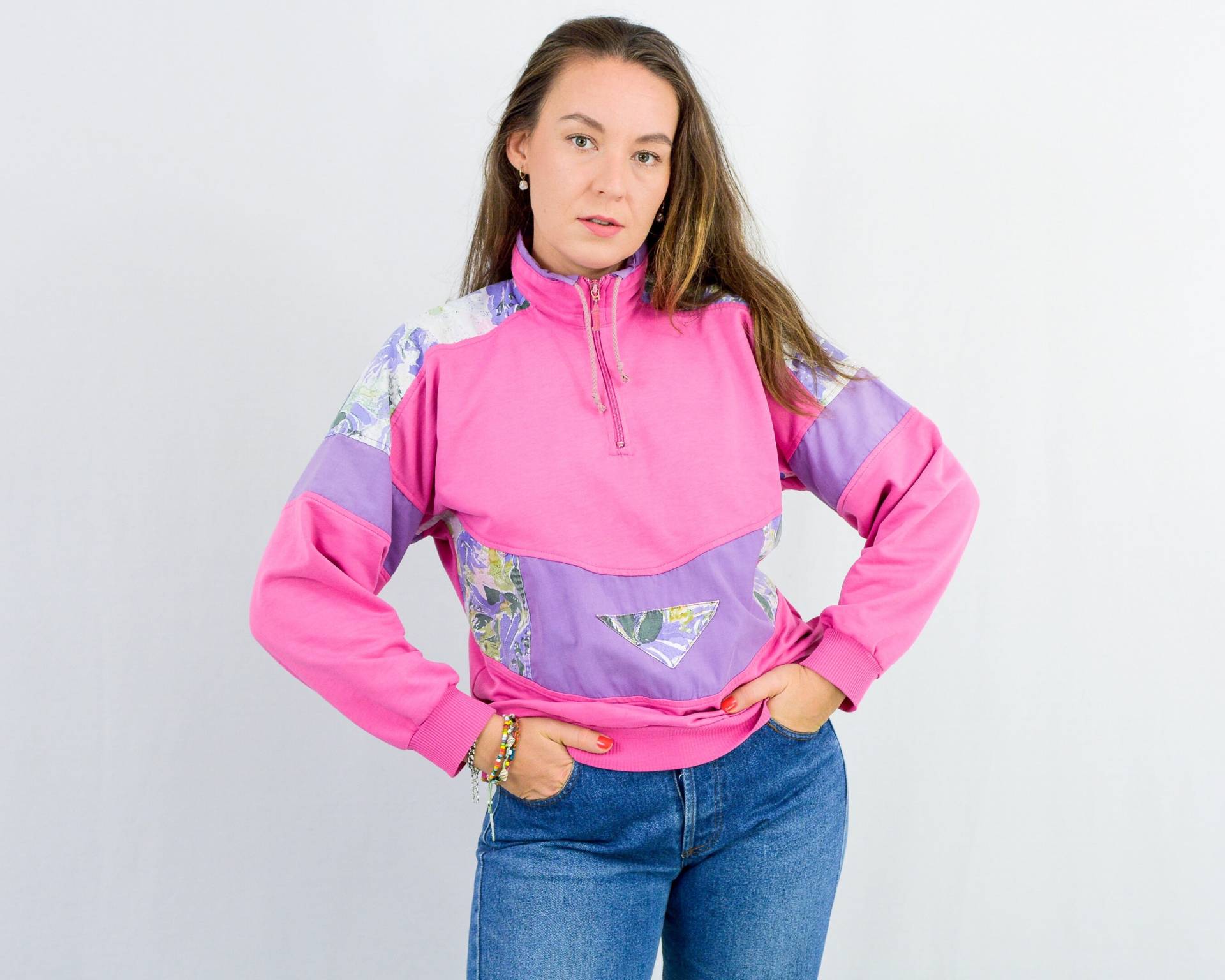 Pinkes Trainingsanzug Top Vintage Sweatshirt 90Er Trainingsjacke Damen M von VintageShopGertrude