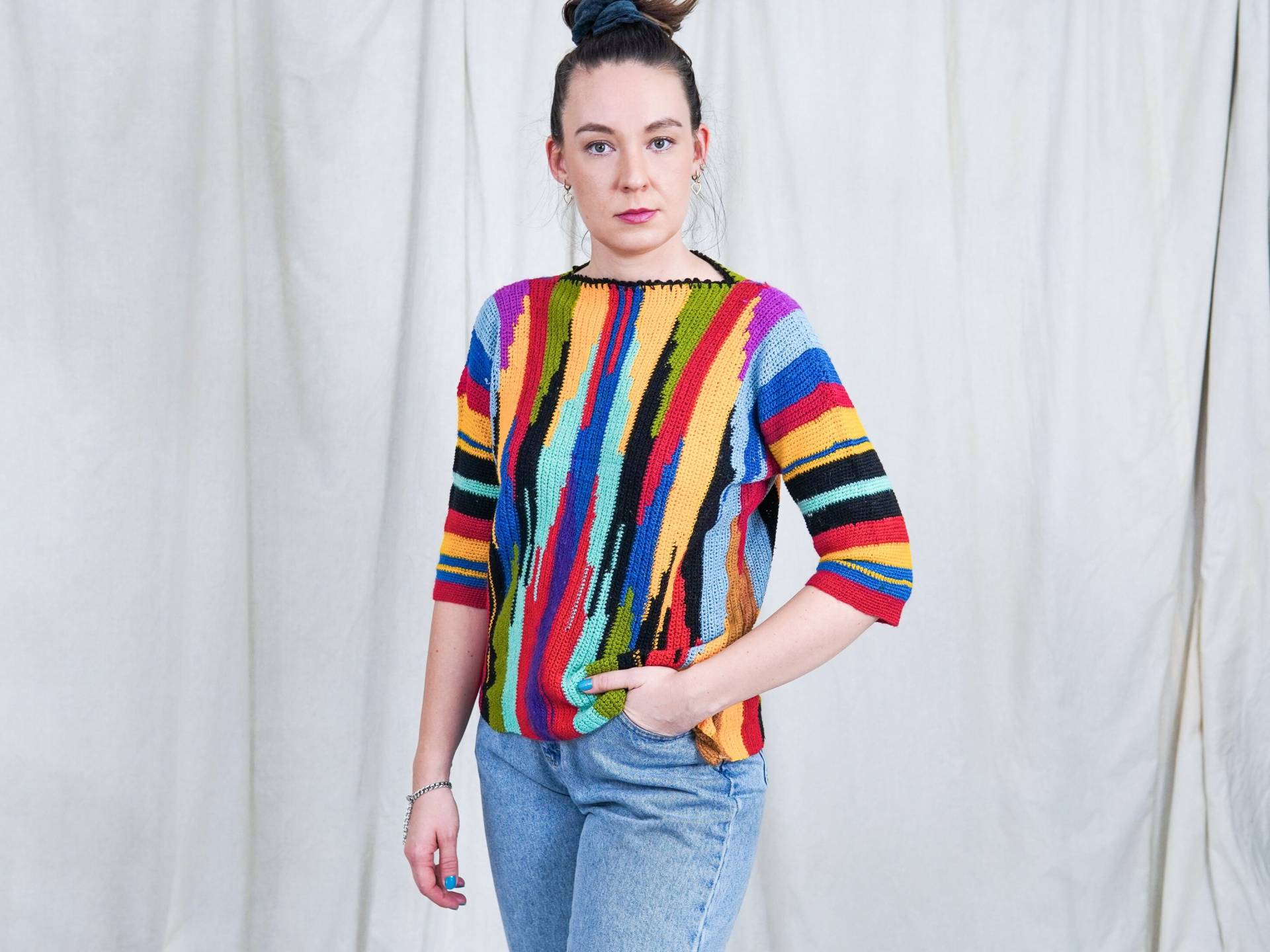 Regenbogen Pullover Vintage Jamaikan Retro Top 3/4 Ärmel Frauen M/L von VintageShopGertrude