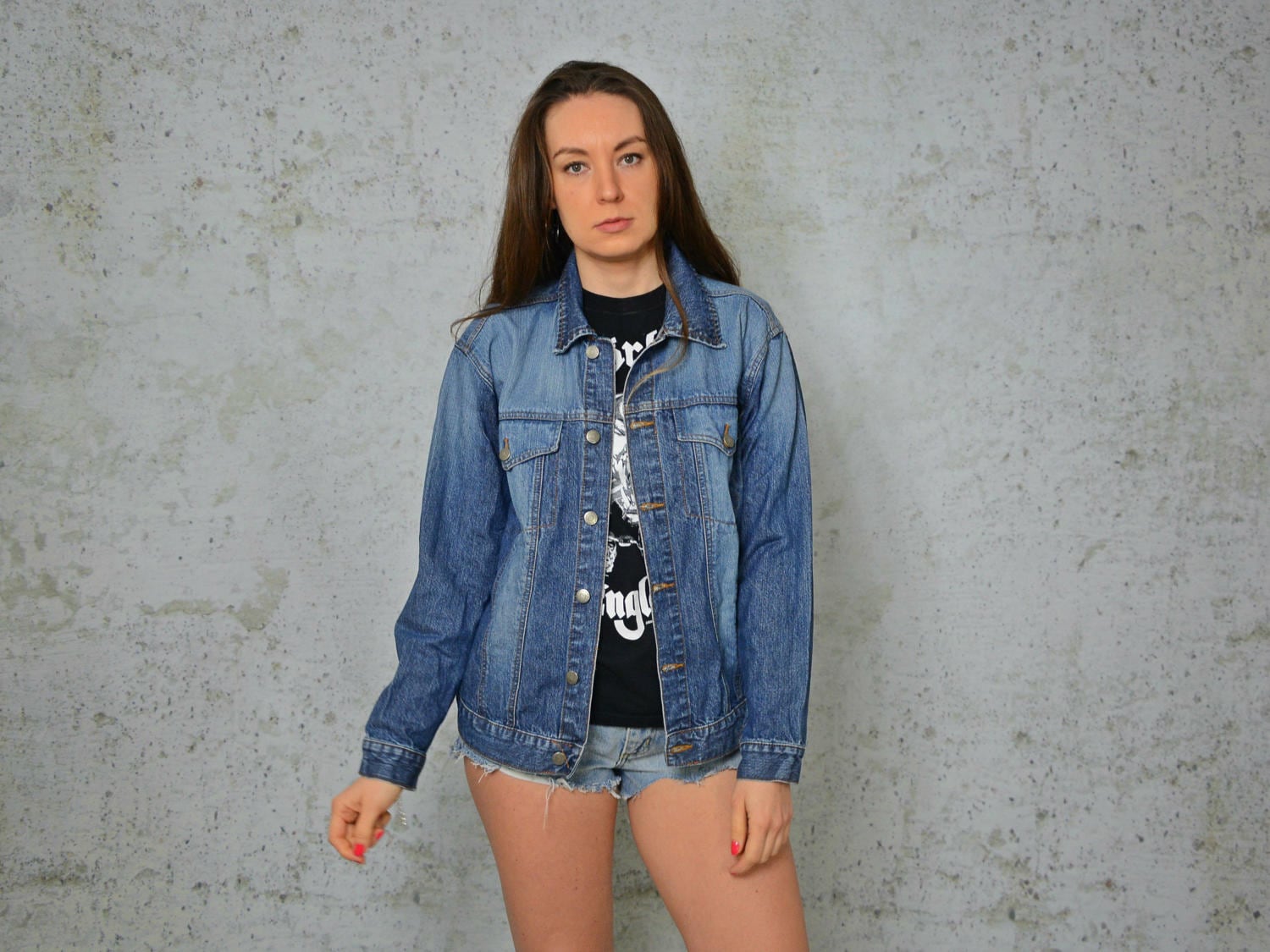 Übergroße Denim Jacke Vintage Grunge Blau Hipster Jeans Rocker Mantel Dunkelblau Jean-Taste Bis Medium von VintageShopGertrude