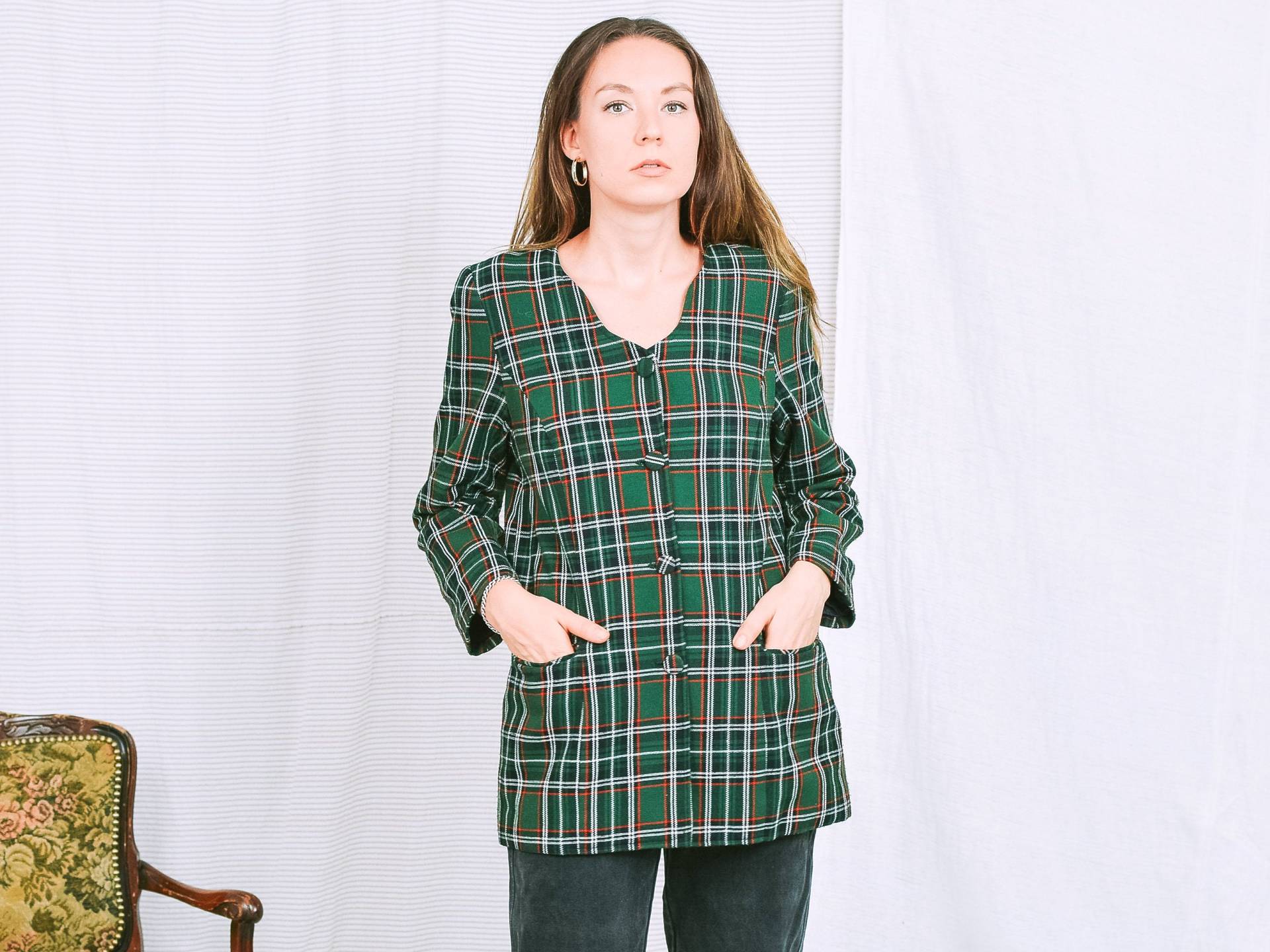 Überprüfen Blazer Vintage 80Er Jahre Tartan Grün Jacke Kariert Frauen Retro L von VintageShopGertrude