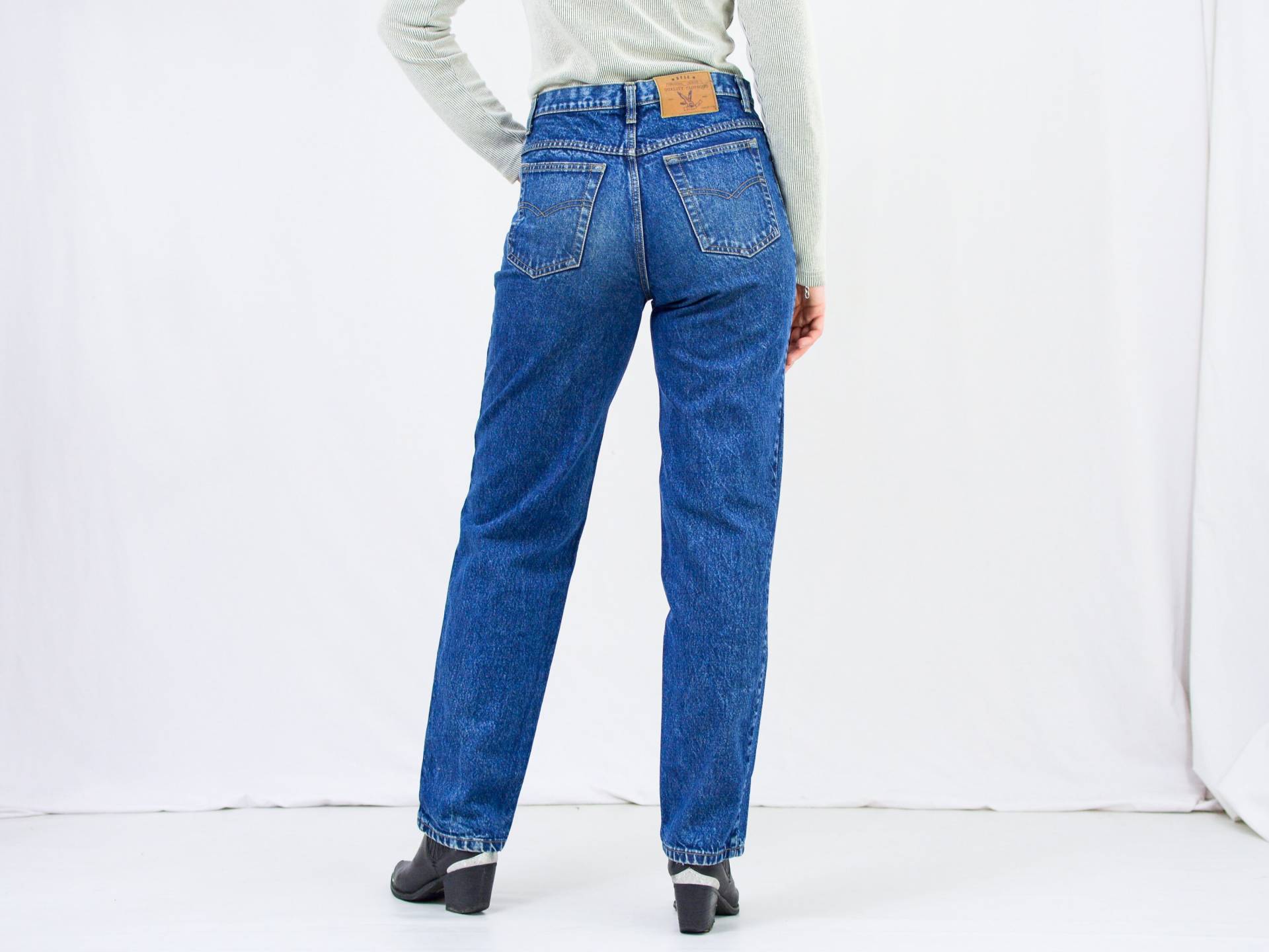 Uple Jeans W33 L32 Freund Steingewaschen Gerades Bein 90Er Vintage Blaue Jeanshose Hohe Taille Reißverschluss Fliege L/xl von VintageShopGertrude