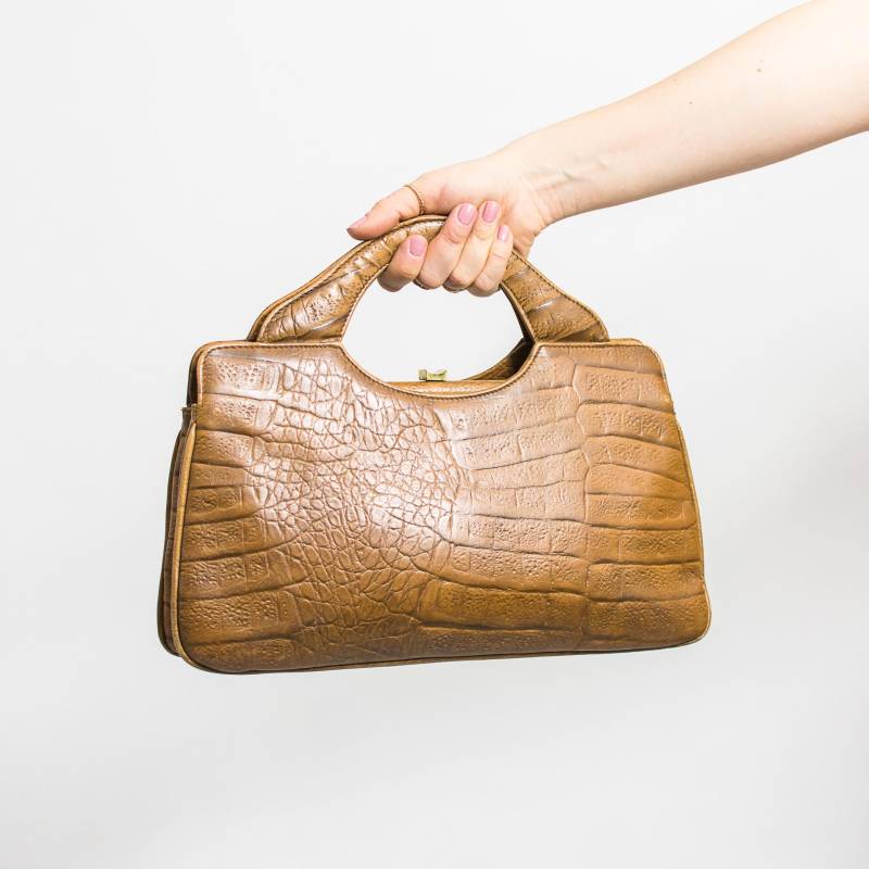 Vintage 80Er Jahre Braun Leder Handtasche Tier Muster Retro von VintageShopGertrude