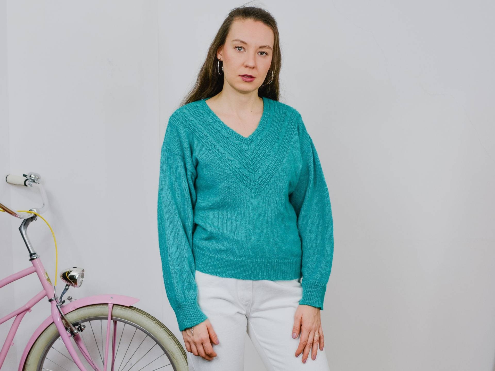 Vintage 80Er Jahre Pullover V-Neck in Grün Nicole, Made Italy von VintageShopGertrude