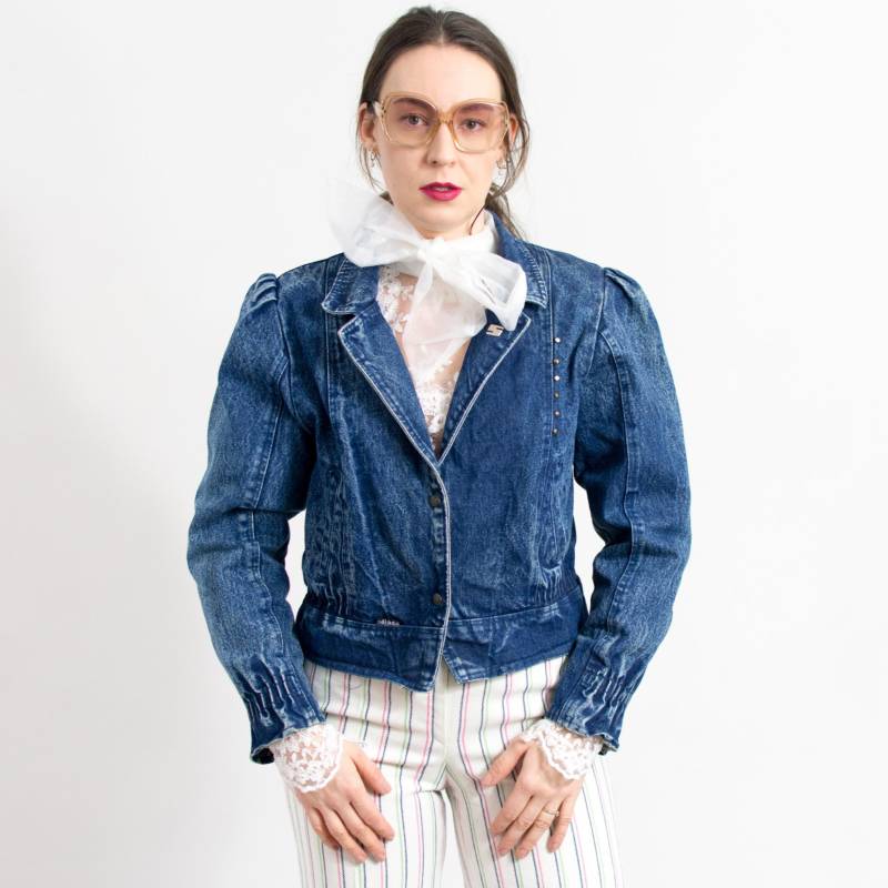 Vintage 80Er Jahre Retro Jeans Jacke | Kurzer Retro Stonewashed Baumwollstoff Damengröße L von VintageShopGertrude