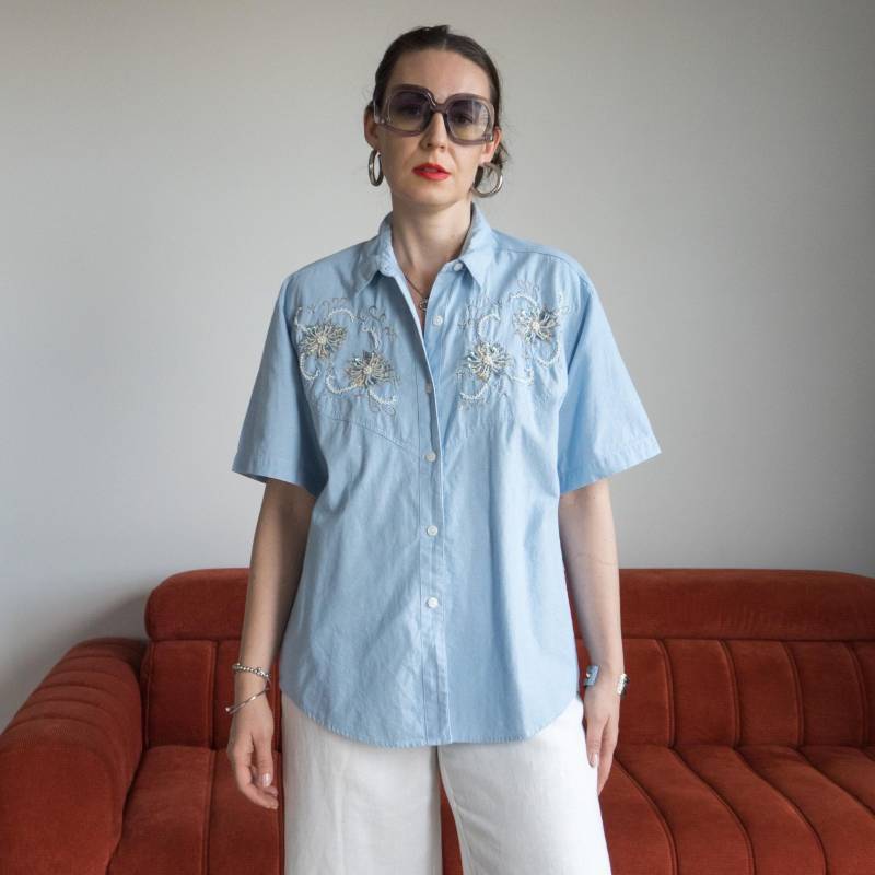 Vintage 90Er Jahre Besticktes Western Baumwollhemd Damen Xl/Xxl von VintageShopGertrude
