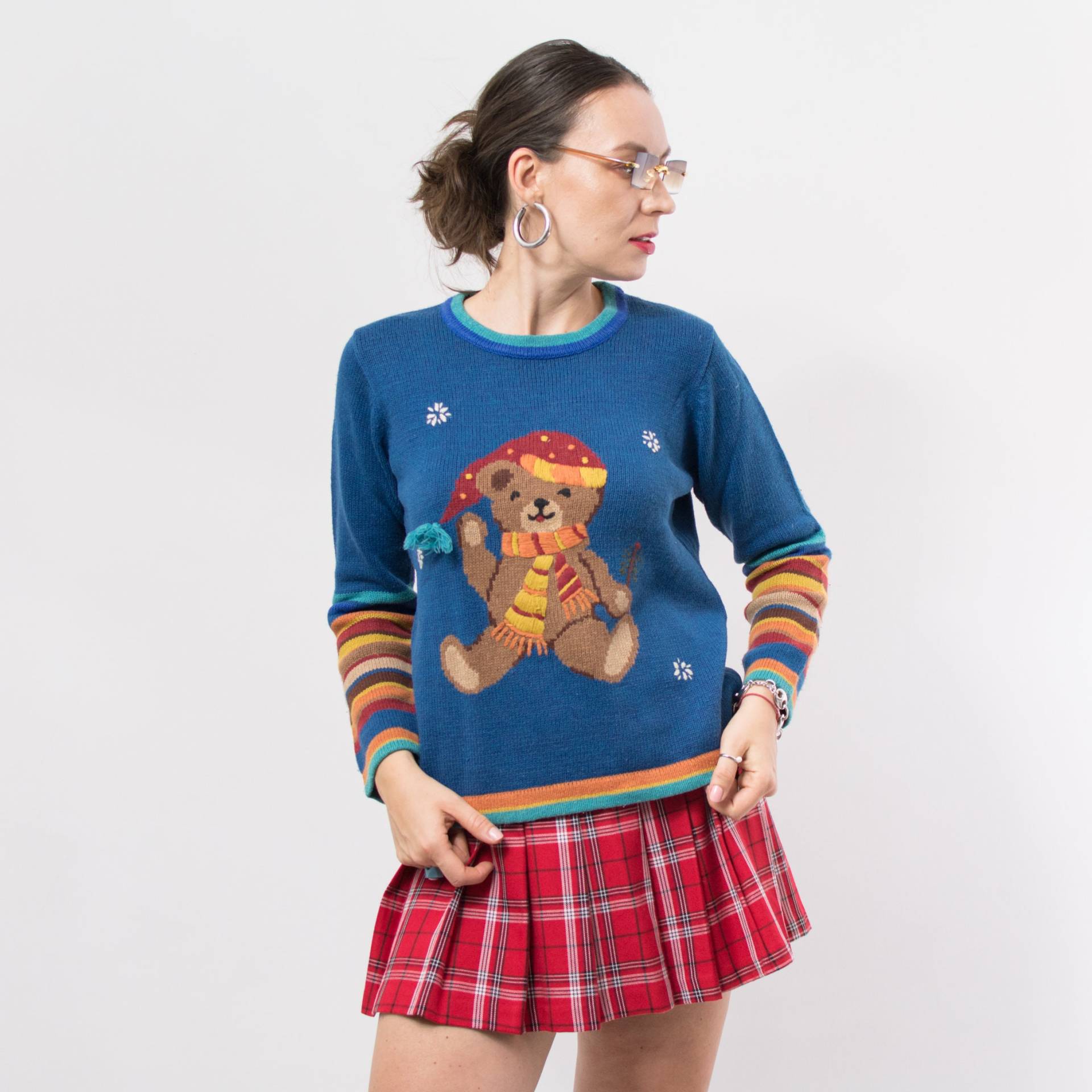 Vintage 90Er Teddybär Pullover Bestickt Frauen Größe S von VintageShopGertrude