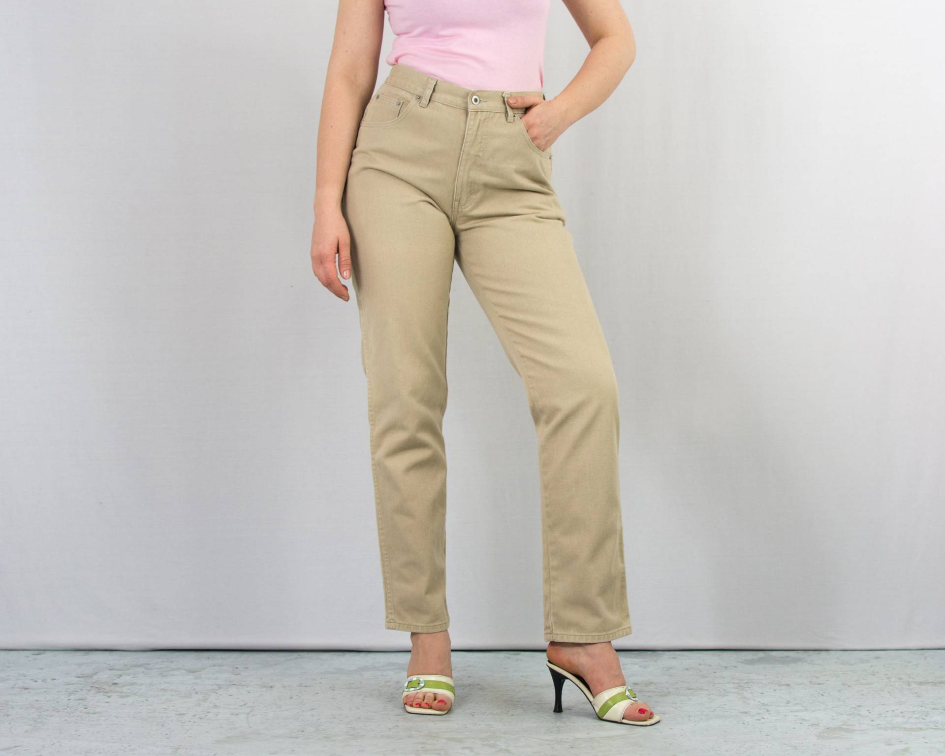 Vintage Beige Jeans 90Er Gerade Bein Damen W32 Groß von VintageShopGertrude