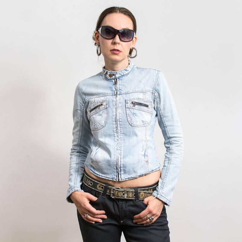 Vintage Kurze Jeansjacke, Distressed Biker Style Damen M von VintageShopGertrude