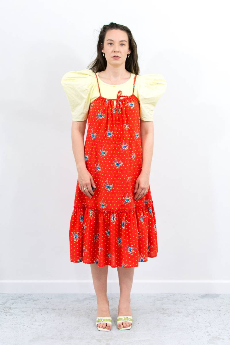 Vintage Schlupfkleid in Rot Bedruckt Sommer Spaghetti Träger Xl von VintageShopGertrude